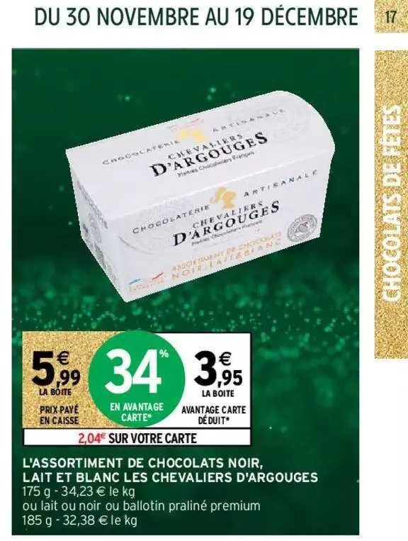 l'assortiment de chocolats noir, lait et blanc les chevaliers d'argouges