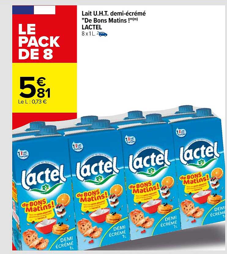 lait u.h.t. demi-écrémé "de bons matins !" lactel