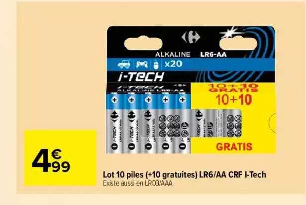 lot 10 piles (+10 gratuites) lr6 - aa crf i-tech
