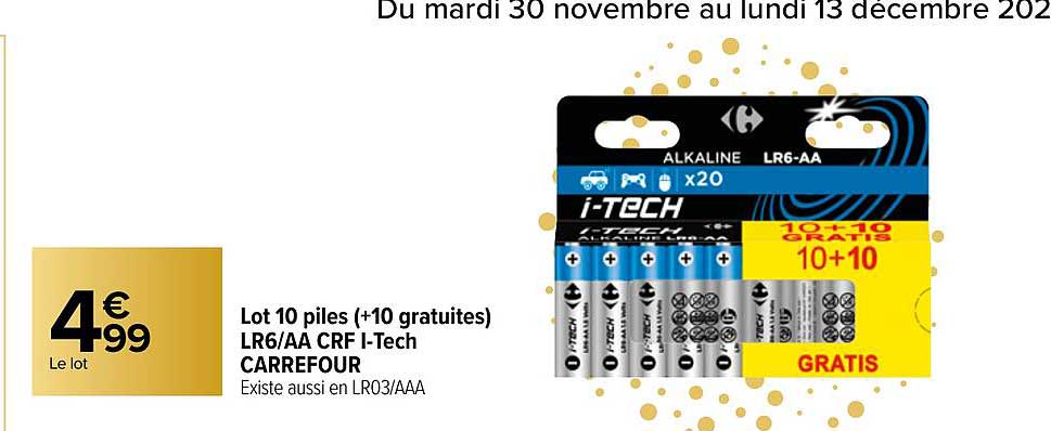 lot 10 piles (+10 gratuites) lr6-aa crf i-tech carrefour