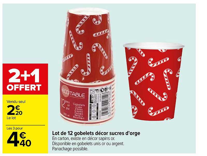 lot de 12 gobelets décor sucres d'orge