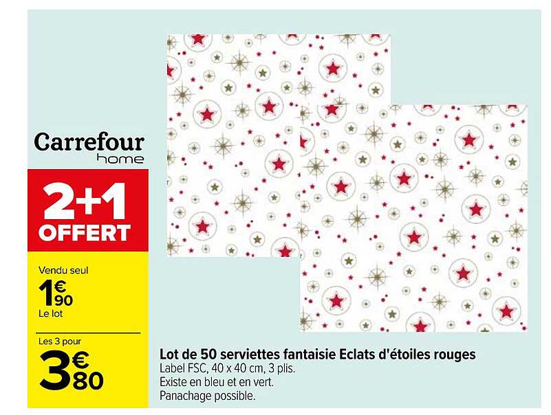 lot de 50 serviettes fantaisie éclats d'étoiles rouges