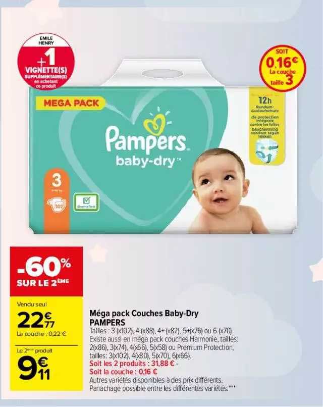 méga pack couches baby-dry pampers