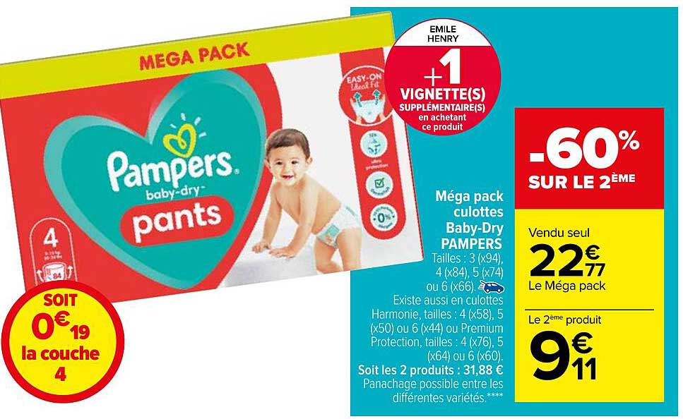 méga pack culottes baby-dry pampers