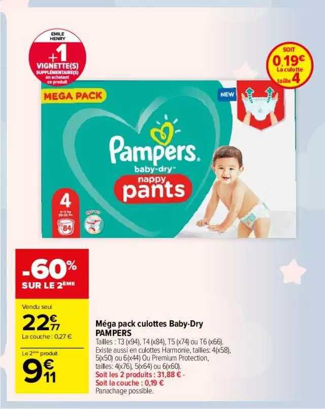 méga pack culottes baby-dry pampers