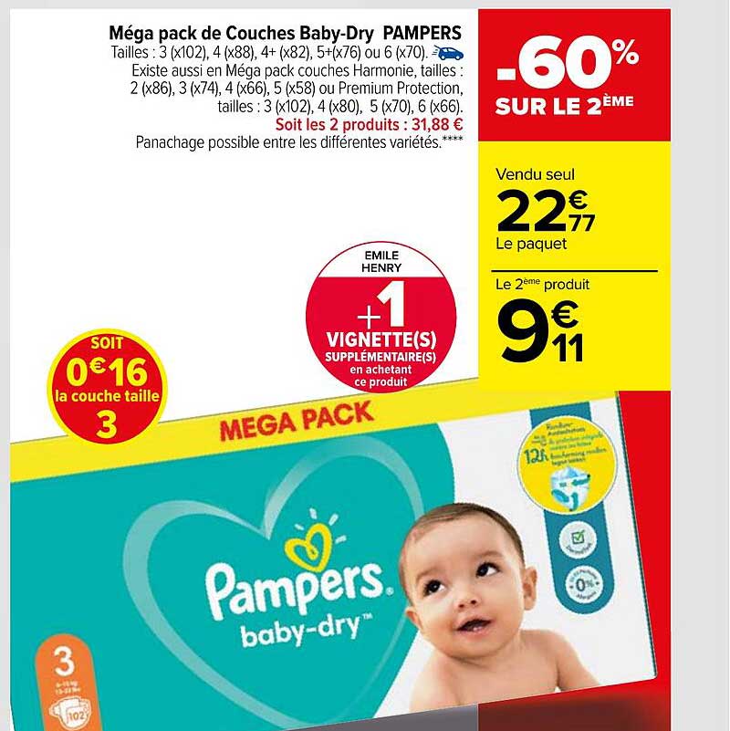 méga pack de couches baby-dry pampers