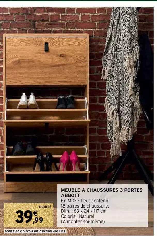 meuble à chaussures 3 portes abbott