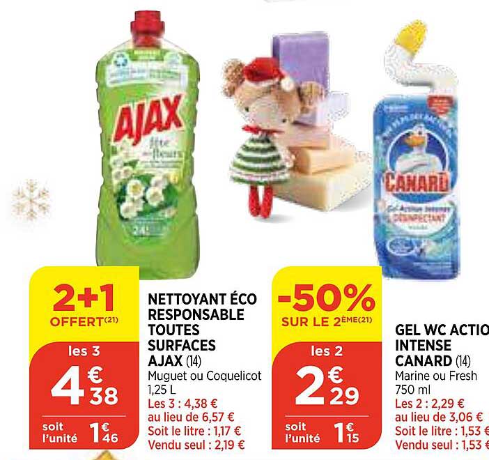 nettoyant éco responsable toutes surfaces ajax, gel wc action intense canard