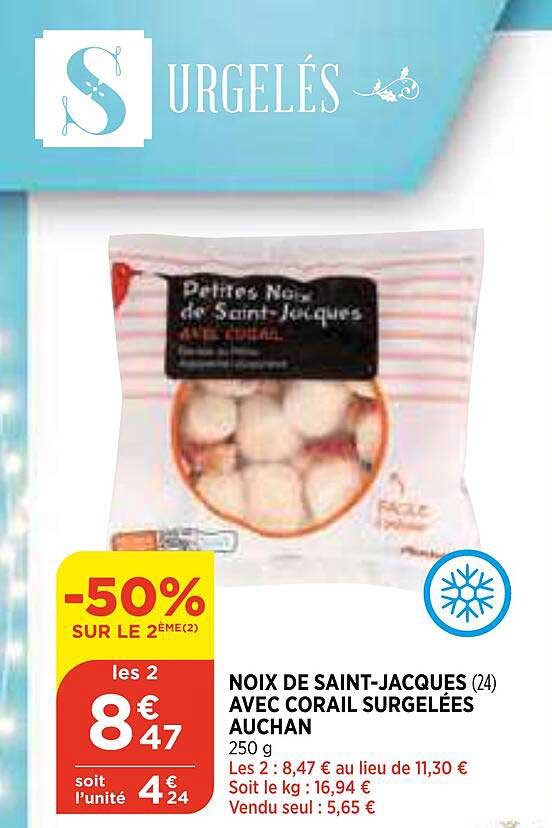 noix de saint-jacques avec corail surgelées auchan