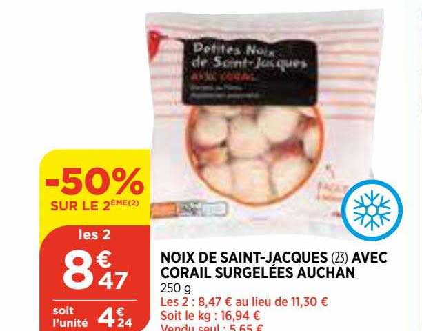 noix de saint-jacques avec corail surgelées auchan