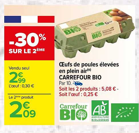 oeufs de poules élevées en plein air carrefour bio