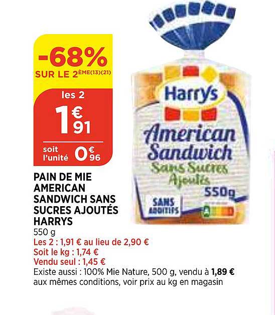 pain de mie american sandwich sans sucres ajoutés harrys