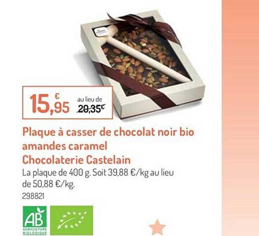 plaque à casser de chocolat noir bio amandes caramel chocolaterie castelain