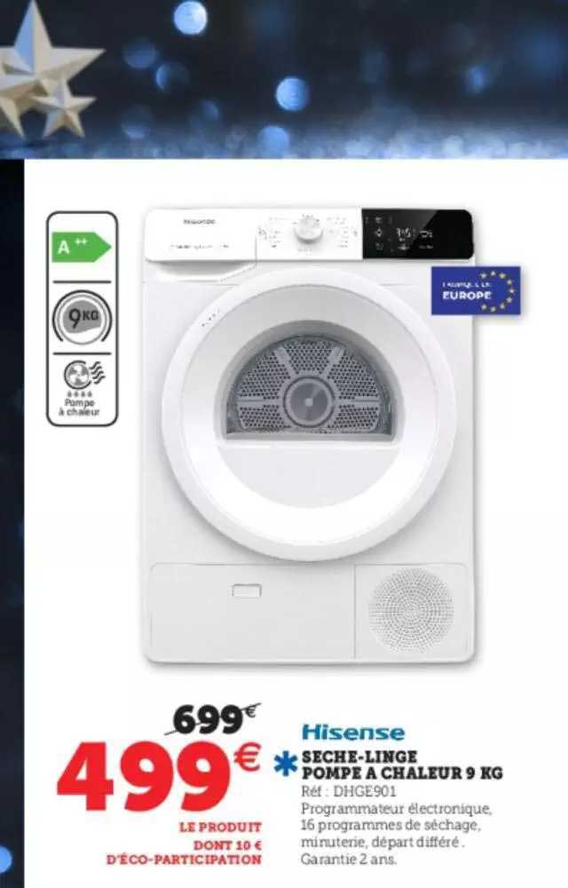 sèche-linge pompe à chaleur 9 kg hisense