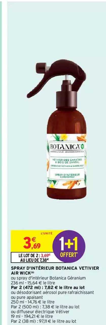spray d'intérieur botanic vetivier air wick