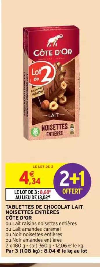 Tablettes De Chocolat Lait Noisettes Entières Côte D'or