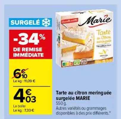 Tarte Au Citron Meringuée Surgelée Marie