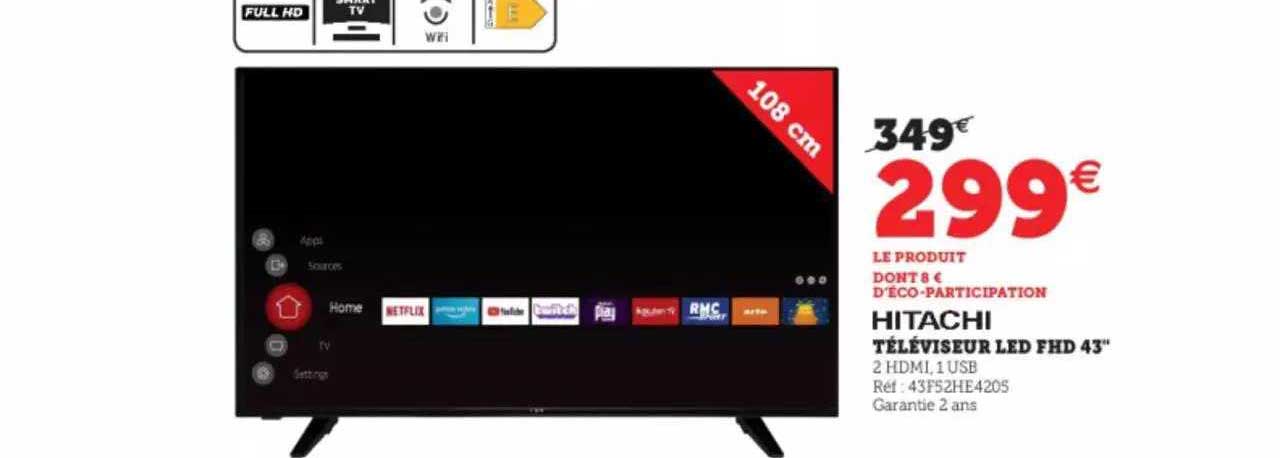 téléviseur led fhd 43" hitachi