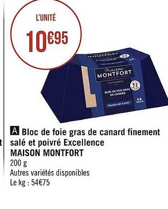 bloc de foie gras de canard finement salé et poivré excellence maison montfort