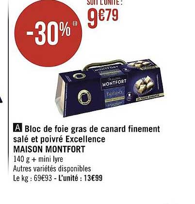 bloc de foie gras de canard finement salé et poivré excellence maison montfort