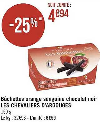 bûchettes orange sanguine chocolat noir les chevaliers d'argouges