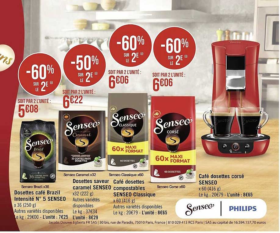 dosettes café brazil intensité n°5 senseo , dosettes saveur caramel senseo, café dosettes compostables senseo classique, café dosettes corsé senseo