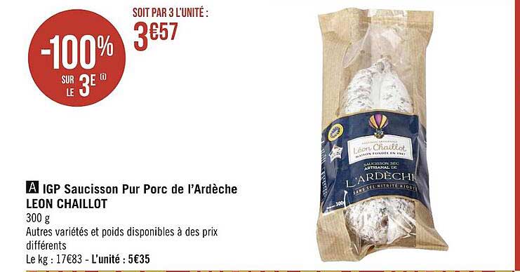 igp saucisson pur porc de l'ardèche léon chaillot