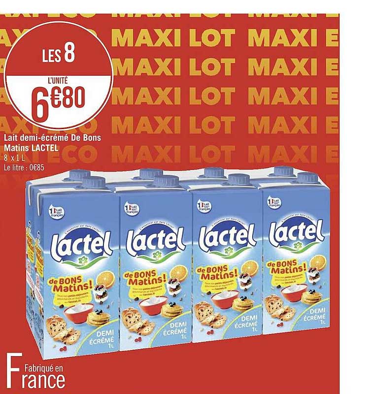 lait demi-écrémé de bons matins lactel