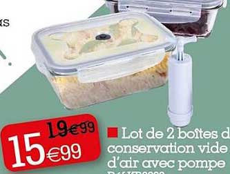 lot de 2 boîtes de conservation vide d'air avec pompe