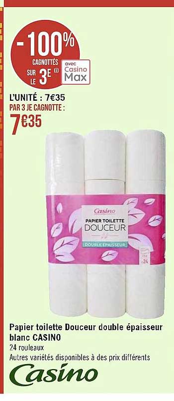 Papier Toilette Douceur Double épaisseur Blanc Casino