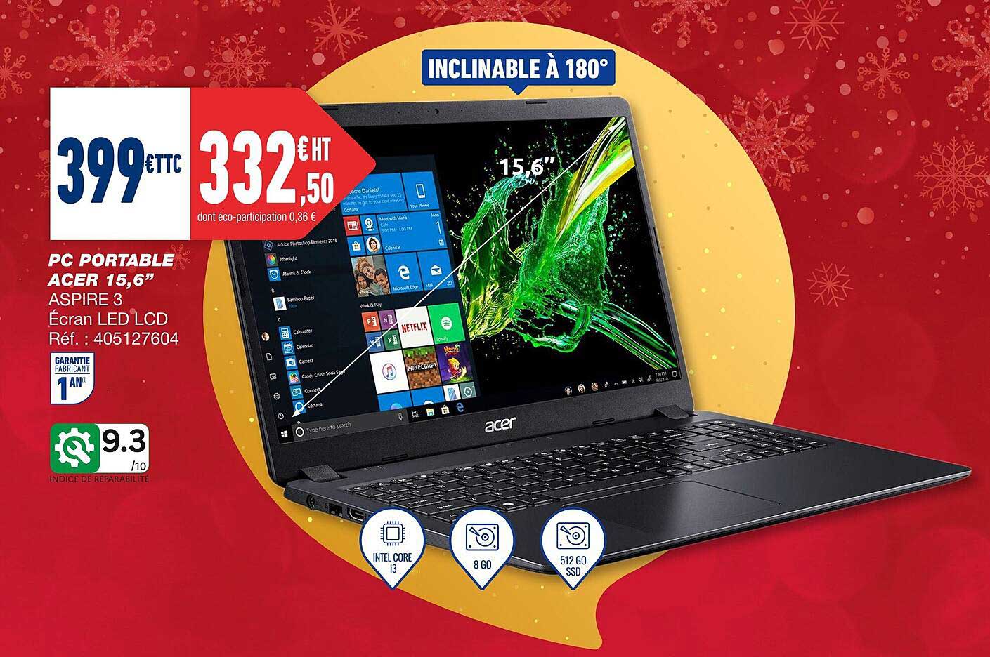 pc portable acer 15,6" aspire 3 écran led lcd