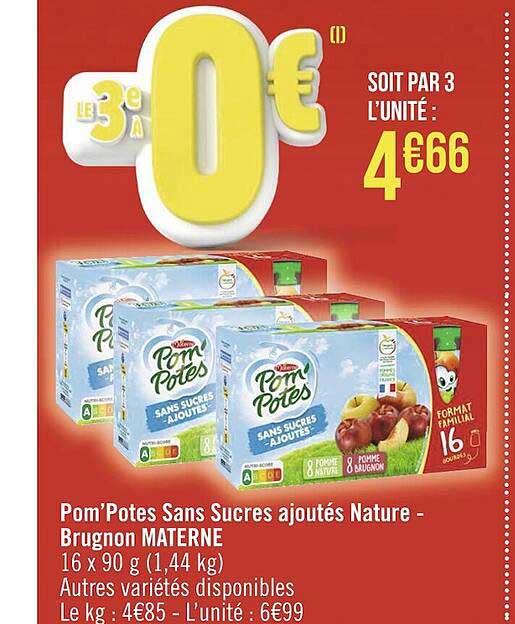 Pom'potes Sans Sucres Ajoutés Nature - Brugnon Materne