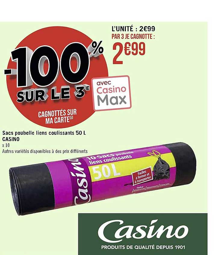 Sacs Poubelle Liens Coulissants 50 L Casino