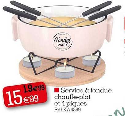 service à fondue chauffe-plat et 4 piques