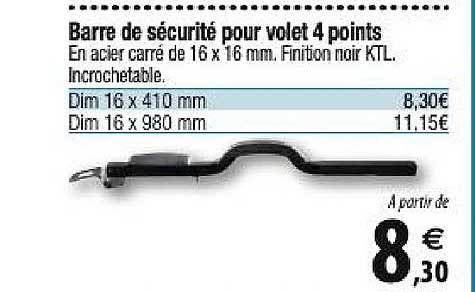 barre de sécurité pour volet 4 points