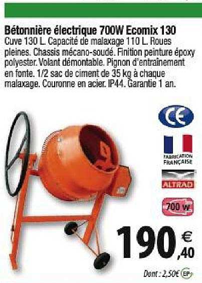 bétonnière électrique 700w ecomix 130