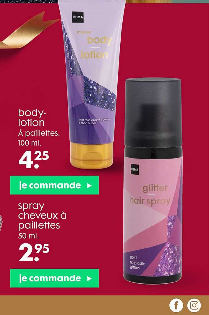 body-lotion à paillettes, spray cheveux à paillettes