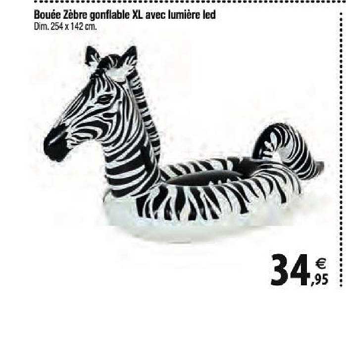 bouée zèbre gonflable xl avec lumière led
