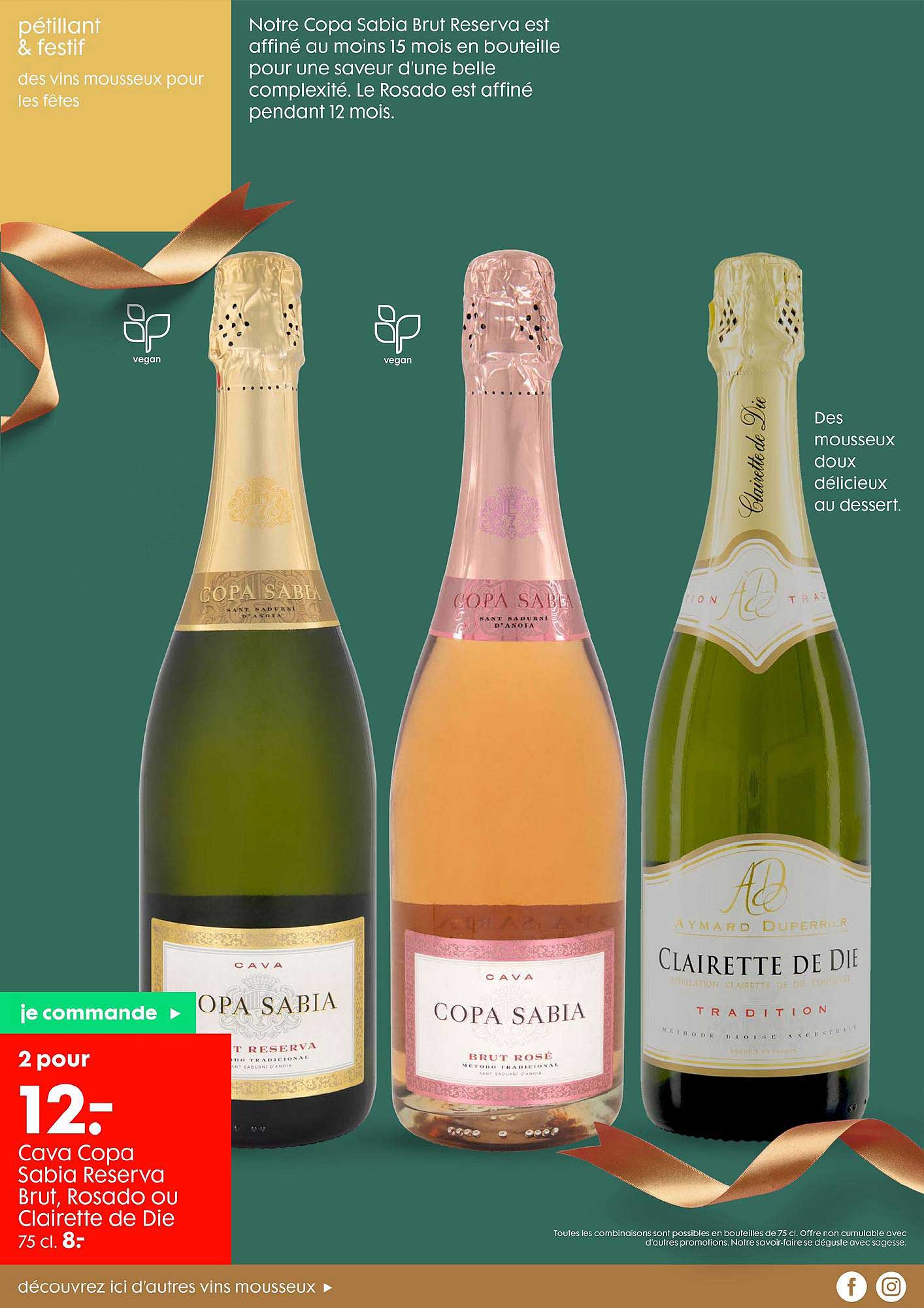 cava copa  sabla reserva brut rosado ou clairette de die
