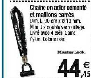 chaîne en acier cémenté et maillons carrés master lock