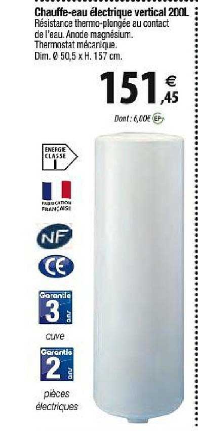chauffe eau électrique vertical 200l