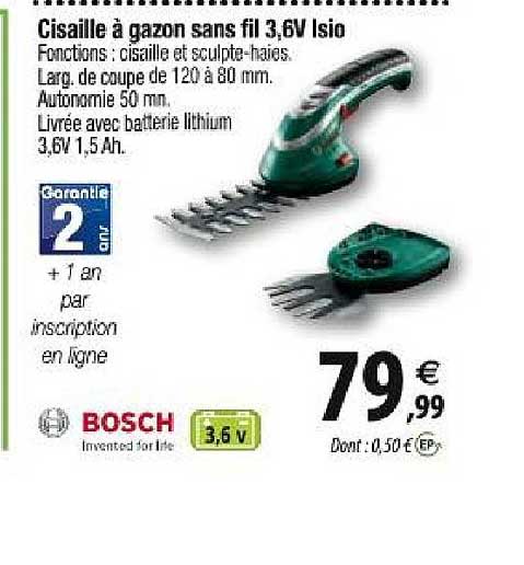 cisaille à gazon sans fil 3,6v isio bosch