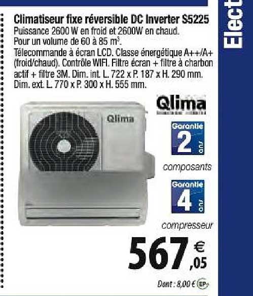 climatiseur fixe réversible dc inverter s5225