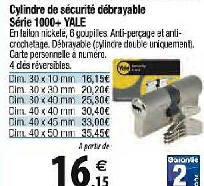 cylindre de sécurité débrayable série 1000+ yale