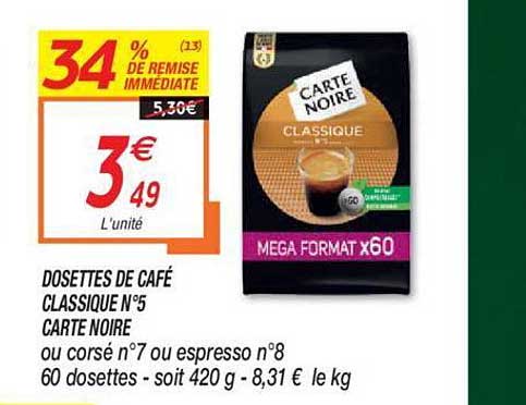 Dosettes De Café Classique N°5 Carte Noire 34% De Remise Immédiate
