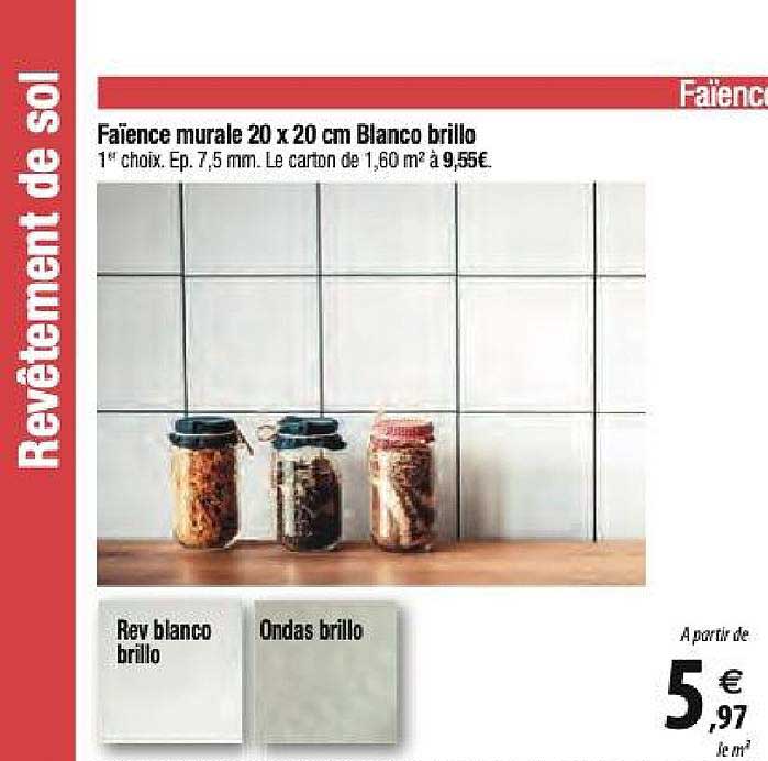 faïence murale 20x20 cm blanco brillo