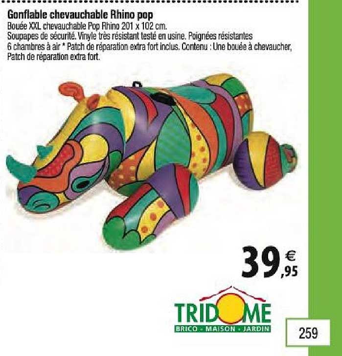 gonflable chevauchable rhino pop