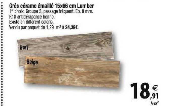 grès cérame émaillé 15x66 cm lumber