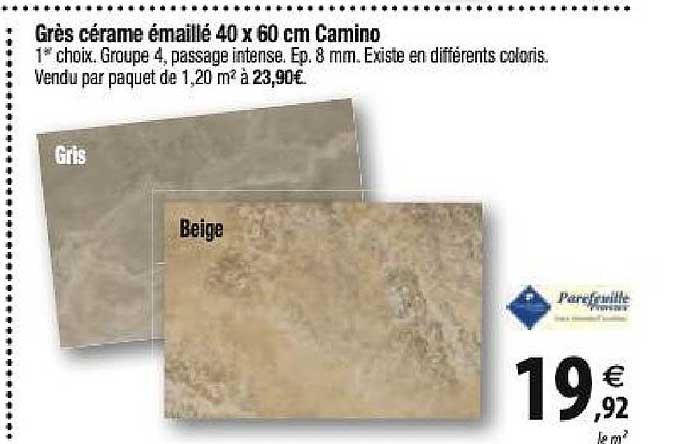 grès cérame émaillé 40 x 60 cm camino