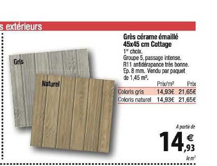 grès cérame émaillé 45x45 cm cottage